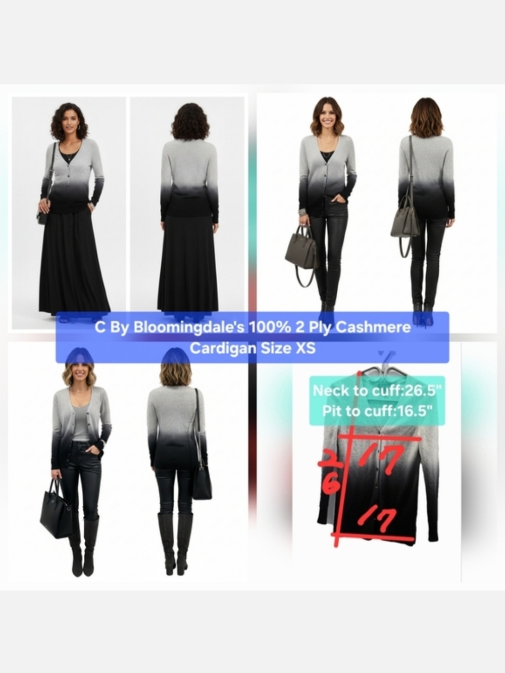 C by Bloomingdale's 100% Two-Ply Cashmere Cardigan Size XS